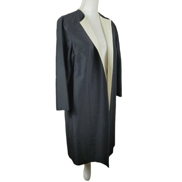 Normandy Monroe Silk Duster Jacket Coat Open Front Clean Lines Black Sz 10 - Picture 2 of 10